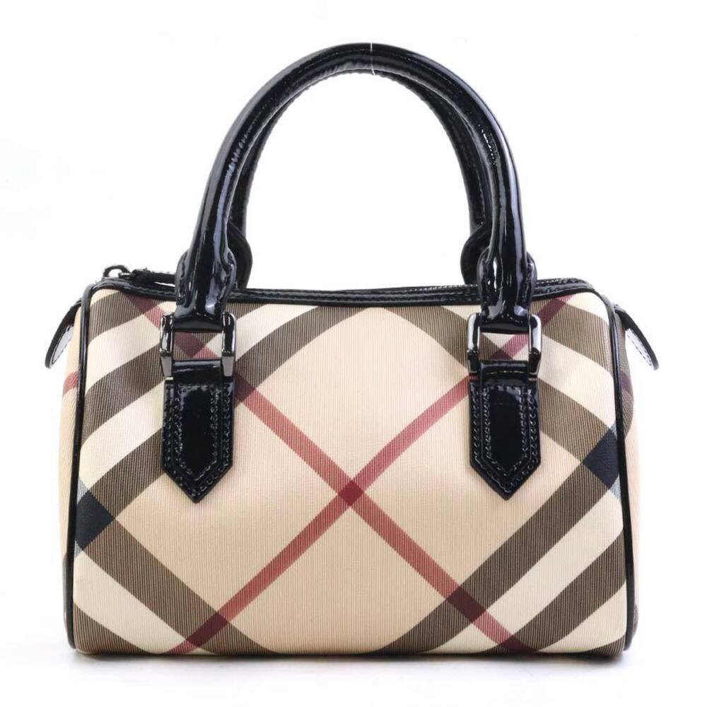Burberry handbag, coated canvas and patent leather, beige black, women's, 56552k